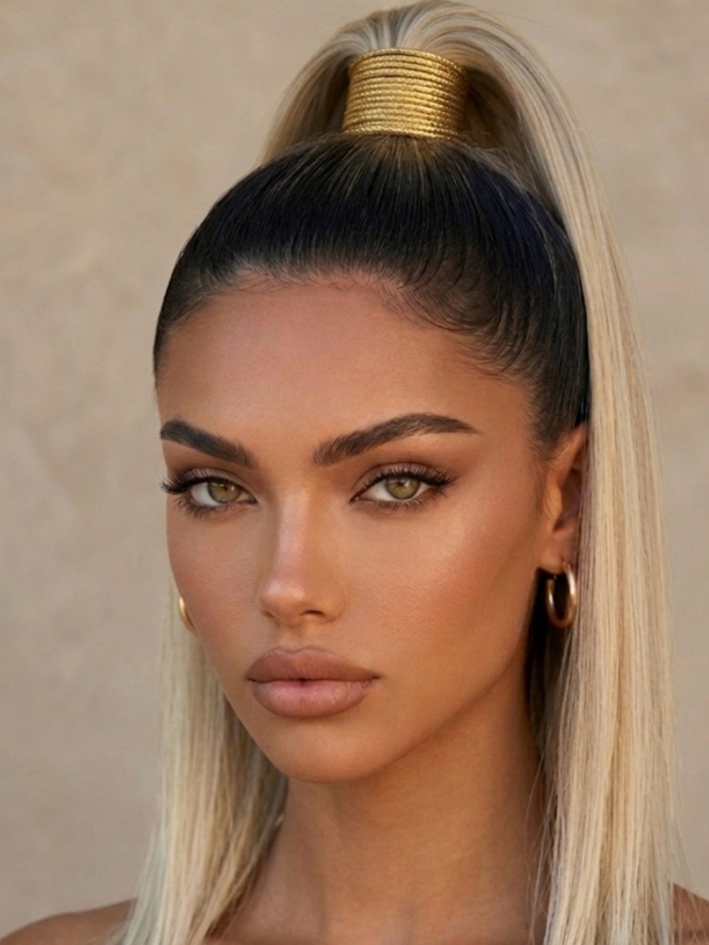 Black to Blonde Ombre Straight Hair Extension Sleek great for a ponytail 16”